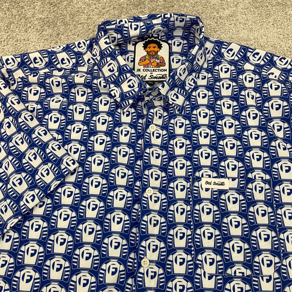 JK Collection By Old Smoke Shirt Mens 2XL Blue White Jockey Button Down Derby